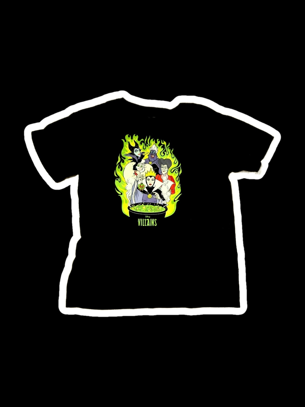 Disney Black Tee with Neon Green Villains Graphic